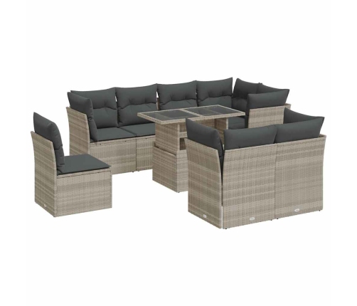 Set muebles jardín 9 pzas y cojines ratán sintético gris claro