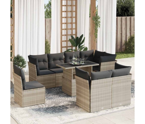 Set muebles jardín 9 pzas y cojines ratán sintético gris claro