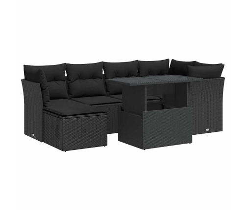 Set de sofás de jardín 7 pzas con cojines ratán sintético negro