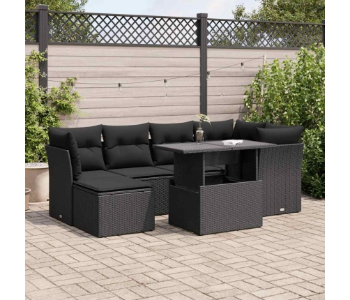 Set de sofás de jardín 7 pzas con cojines ratán sintético negro
