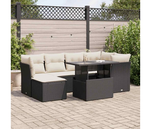 Set de sofás de jardín 7 pzas con cojines ratán sintético negro