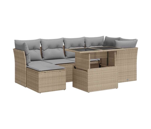 Set sofás de jardín 7 piezas y cojines ratán sintético beige