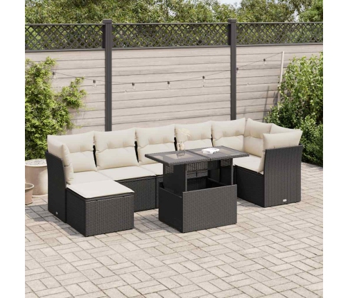 Set de sofás de jardín y cojines 8 piezas ratán sintético negro