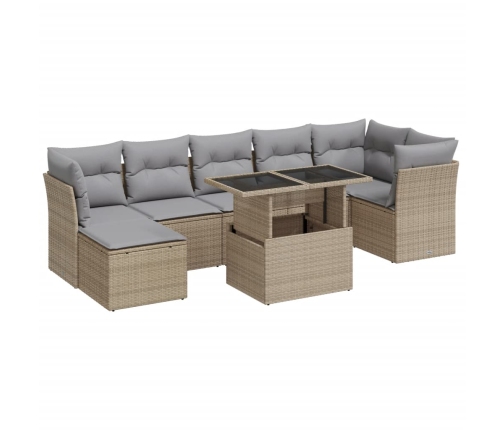 Set de sofás de jardín y cojines 8 piezas ratán sintético beige