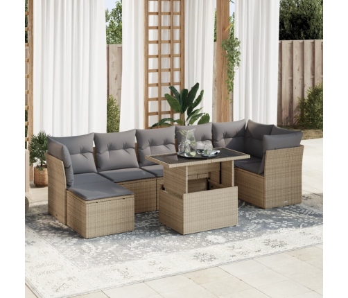 Set de sofás de jardín y cojines 8 piezas ratán sintético beige