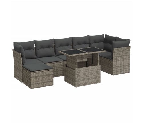 Set de sofás de jardín y cojines 8 piezas ratán sintético gris