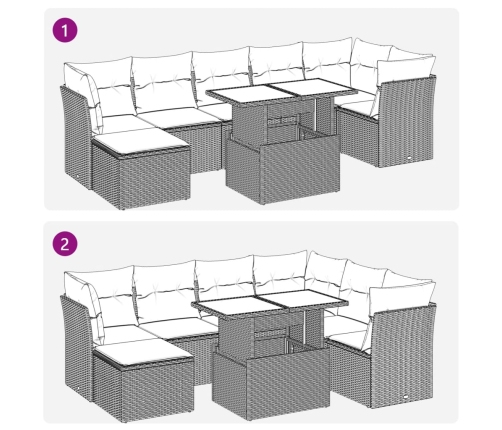 Set de sofás de jardín y cojines 8 piezas ratán sintético gris