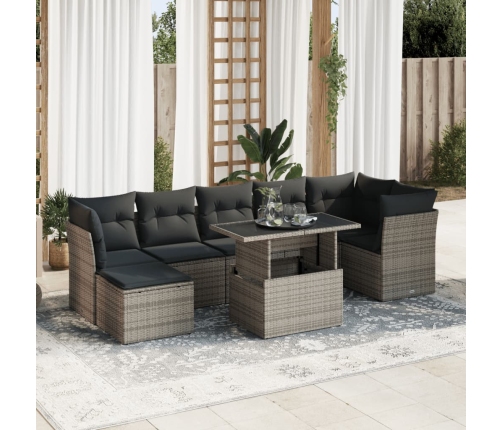 Set de sofás de jardín y cojines 8 piezas ratán sintético gris