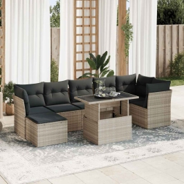 Set de sofás de jardín 8 pzas y cojines ratán sintético gris