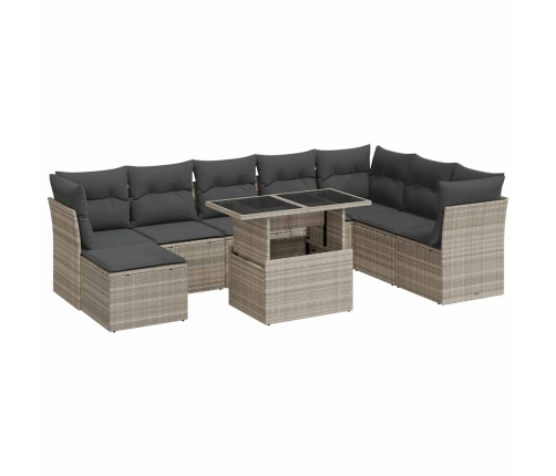 Set muebles jardín 9 pzas y cojines ratán sintético gris claro
