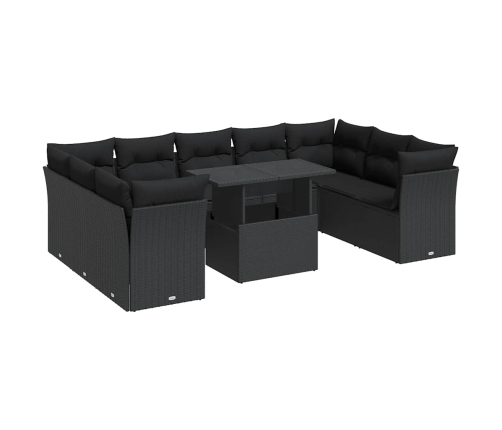 Set de sofás de jardín y cojines 10 pzas ratán sintético negro