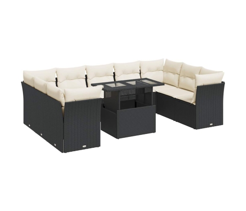 Set de sofás de jardín y cojines 10 pzas ratán sintético negro