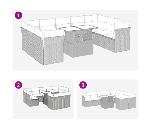 Set de sofás de jardín y cojines 10 pzas ratán sintético negro