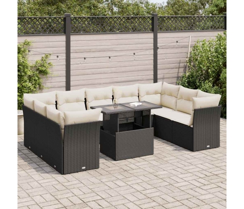 Set de sofás de jardín y cojines 10 pzas ratán sintético negro