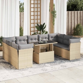 Juego de sofás jardín con cojines beige 10 pzas ratán sintético