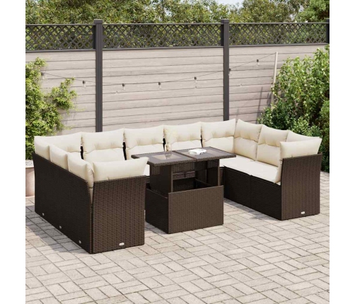 Set de sofás de jardín 10 pzas y cojines ratán sintético marrón