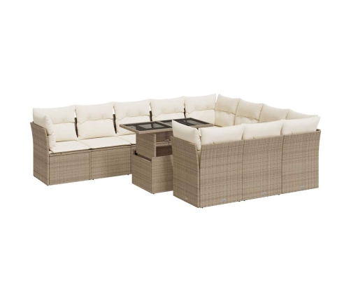 Set de sofás de jardín 11pzas con cojines ratán sintético beige