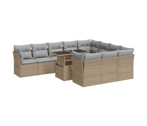 Set de sofás de jardín 11pzas con cojines ratán sintético beige