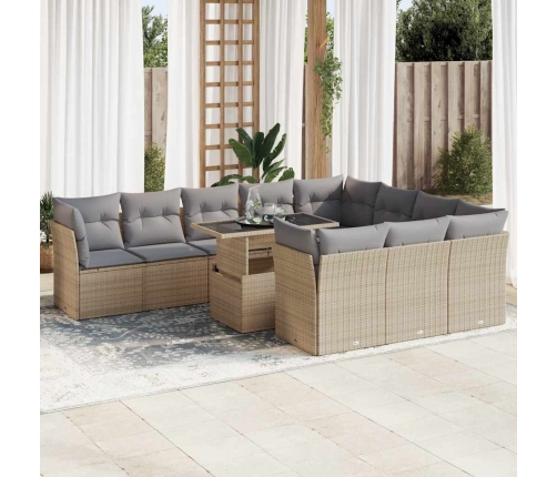 Set de sofás de jardín 11pzas con cojines ratán sintético beige