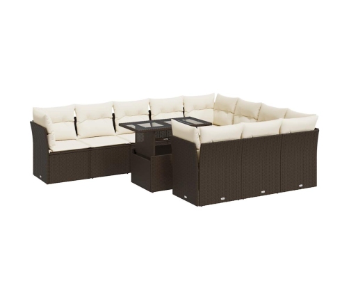 Set de sofás de jardín 11 pzas cojines ratán sintético marrón