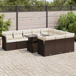 Set de sofás de jardín 11 pzas cojines ratán sintético marrón