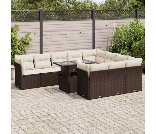 Set de sofás de jardín 11 pzas cojines ratán sintético marrón