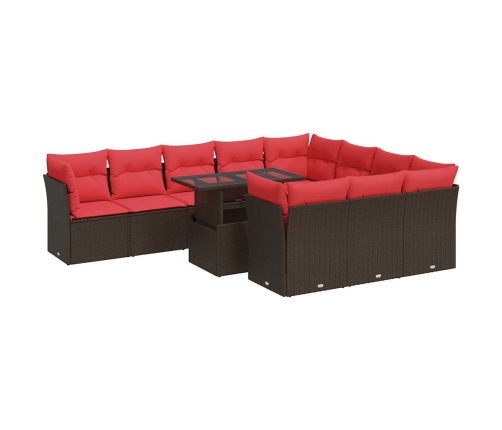 Set de sofás de jardín 11 pzas cojines ratán sintético marrón