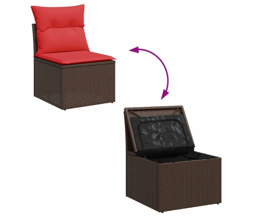 Set de sofás de jardín 11 pzas cojines ratán sintético marrón