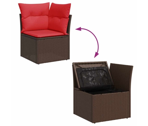 Set de sofás de jardín 11 pzas cojines ratán sintético marrón