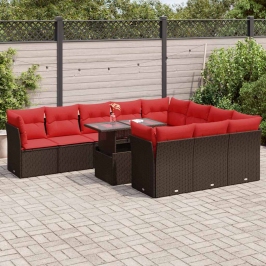 Set de sofás de jardín 11 pzas cojines ratán sintético marrón