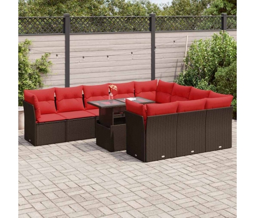 Set de sofás de jardín 11 pzas cojines ratán sintético marrón