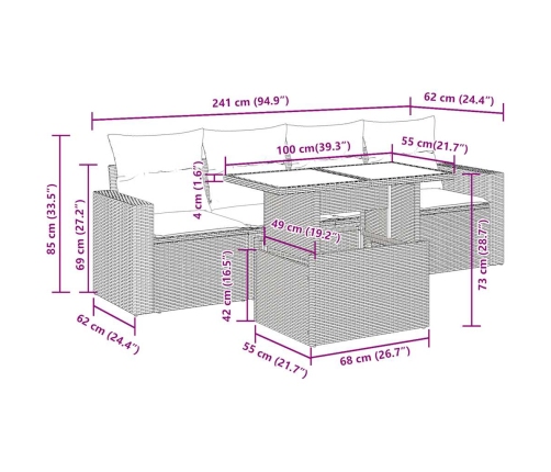 Set de muebles de jardín 5 pzas y cojines ratán sintético negro