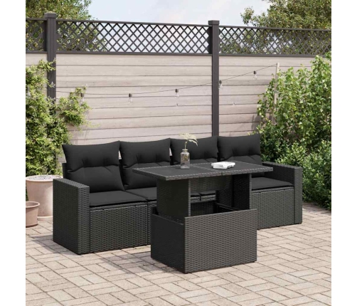 Set de muebles de jardín 5 pzas y cojines ratán sintético negro