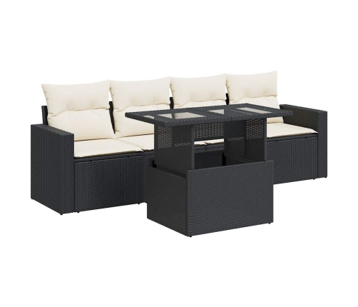 Set de muebles de jardín 5 pzas y cojines ratán sintético negro
