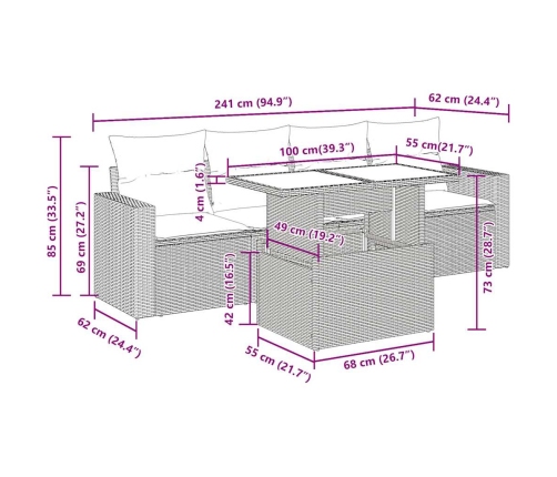 Set de muebles de jardín 5 pzas y cojines ratán sintético negro