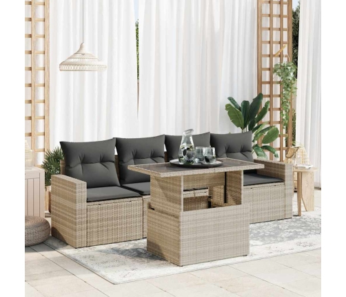 Set de sofás jardín y cojines 5 pzas ratán sintético gris claro