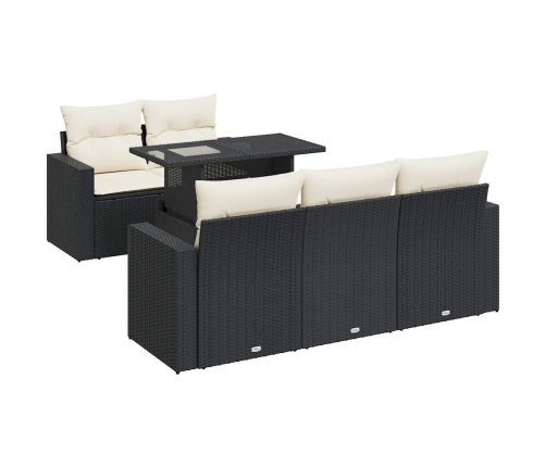 Set de sofás de jardín 6 piezas y cojines ratán sintético negro