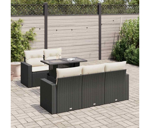 Set de sofás de jardín 6 piezas y cojines ratán sintético negro