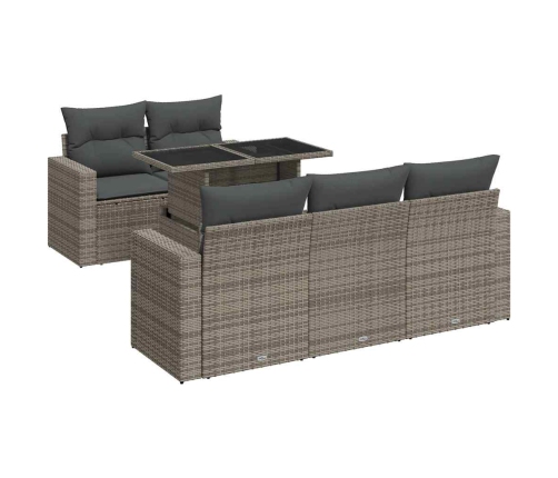 Set de muebles de jardín 6 pzas y cojines ratán sintético gris