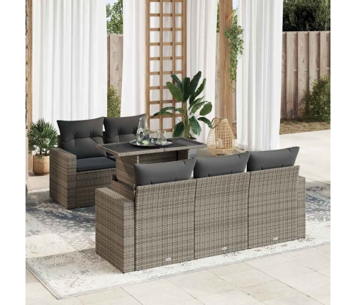 Set de muebles de jardín 6 pzas y cojines ratán sintético gris