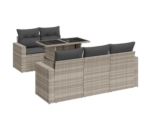 Set de sofás de jardín 6 pzas y cojines ratán sintético gris