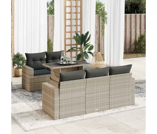 Set de sofás de jardín 6 pzas y cojines ratán sintético gris