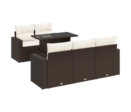 Set sofás de jardín 6 piezas y cojines ratán sintético marrón