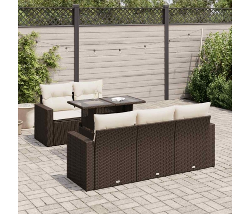 Set sofás de jardín 6 piezas y cojines ratán sintético marrón