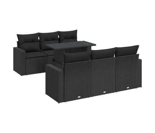 Set de sofás de jardín 7 pzas con cojines ratán sintético negro