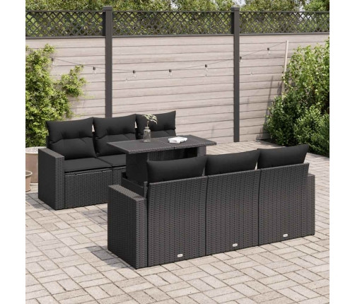 Set de sofás de jardín 7 pzas con cojines ratán sintético negro
