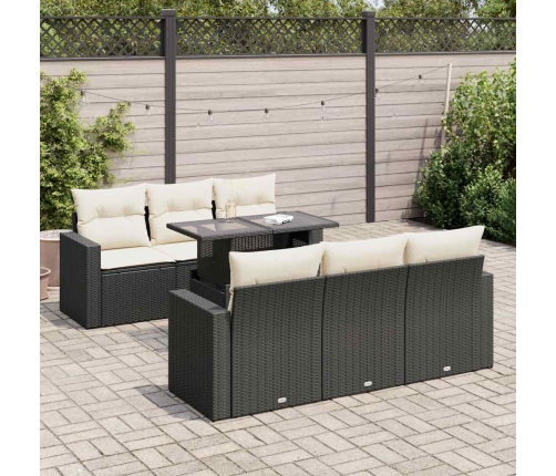 Set de sofás de jardín 7 pzas con cojines ratán sintético negro
