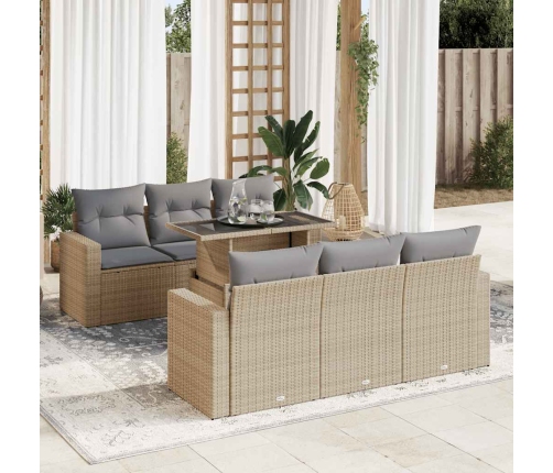 Set sofás de jardín 7 piezas y cojines ratán sintético beige