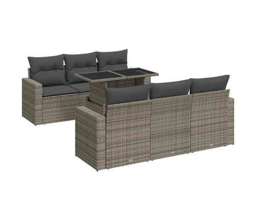 Set de sofás de jardín 7 pzas con cojines ratán sintético gris