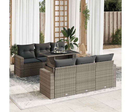 Set de sofás de jardín 7 pzas con cojines ratán sintético gris